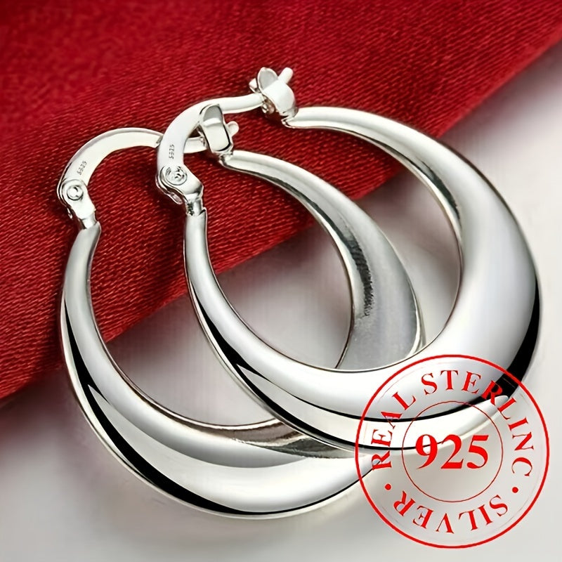 Glossy 925 Sterling Silver Hypoallergenic Hoop Earrings - Elegant Sexy Style